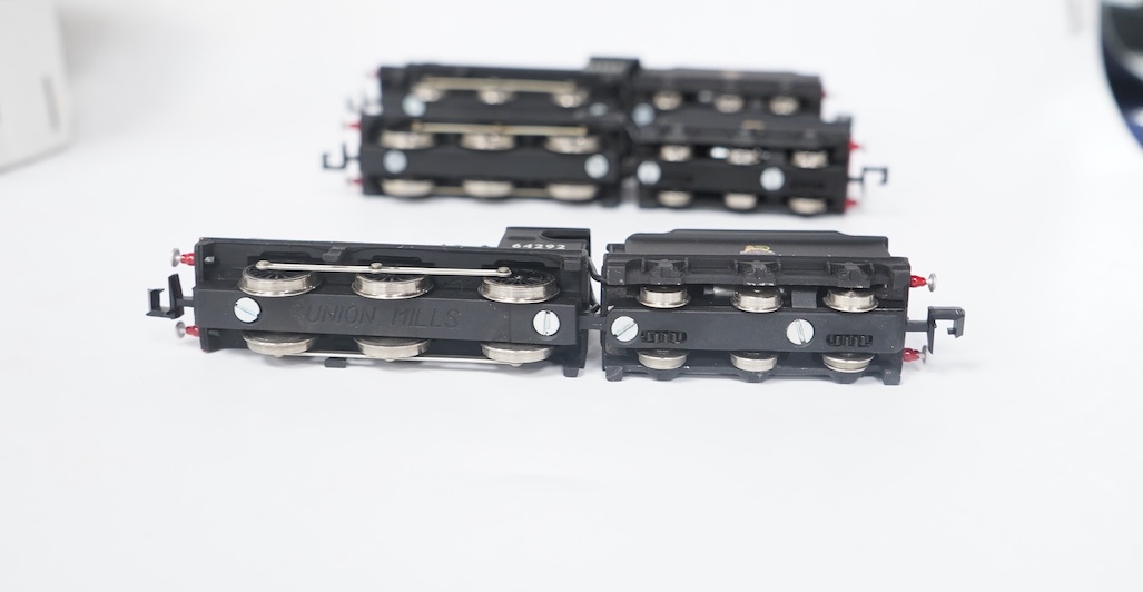 Three boxed Union Mills Models N gauge railway BR locomotives; a Class J38, 65929, a Class J11, 64292, and a Class 3F, 43214. Condition - good.